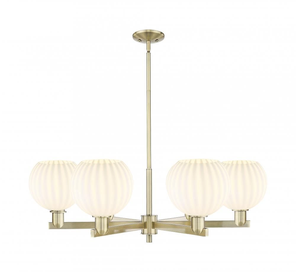 White Venetian - 6 Light - 38 inch - Antique Brass - Stem hung - Chandelier