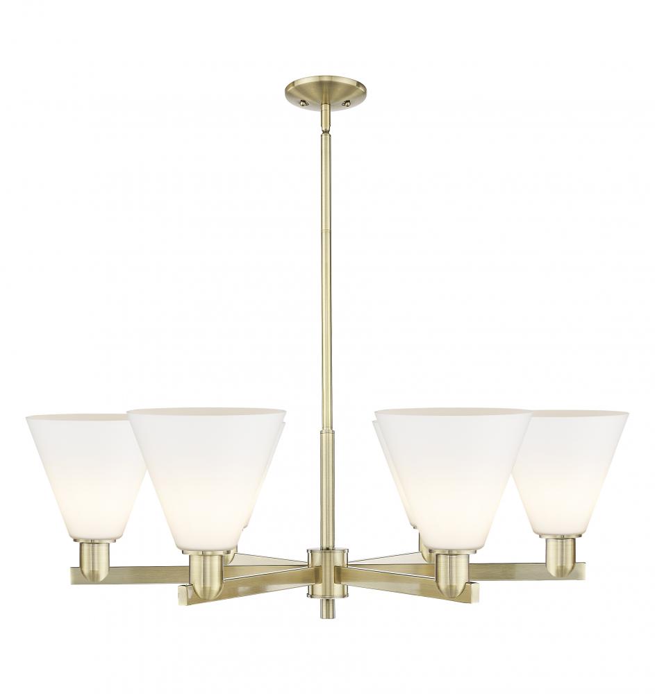 Berkshire Glass - 6 Light - 38 inch - Antique Brass - Stem hung - Chandelier
