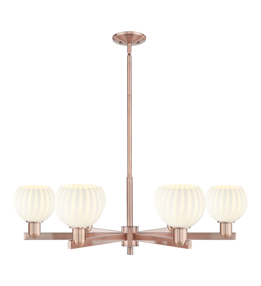White Venetian - 6 Light - 36 inch - Antique Brass - Stem hung - Chandelier