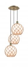 Innovations Lighting 113B-3P-AB-G121-10RB - Farmhouse Rope - 3 Light - 17 inch - Antique Brass - Cord Hung - Multi Pendant