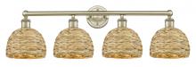 Innovations Lighting 616-4W-AB-RBD-8-NAT - Woven Rattan - 4 Light - 35 inch - Antique Brass - Bath Vanity Light