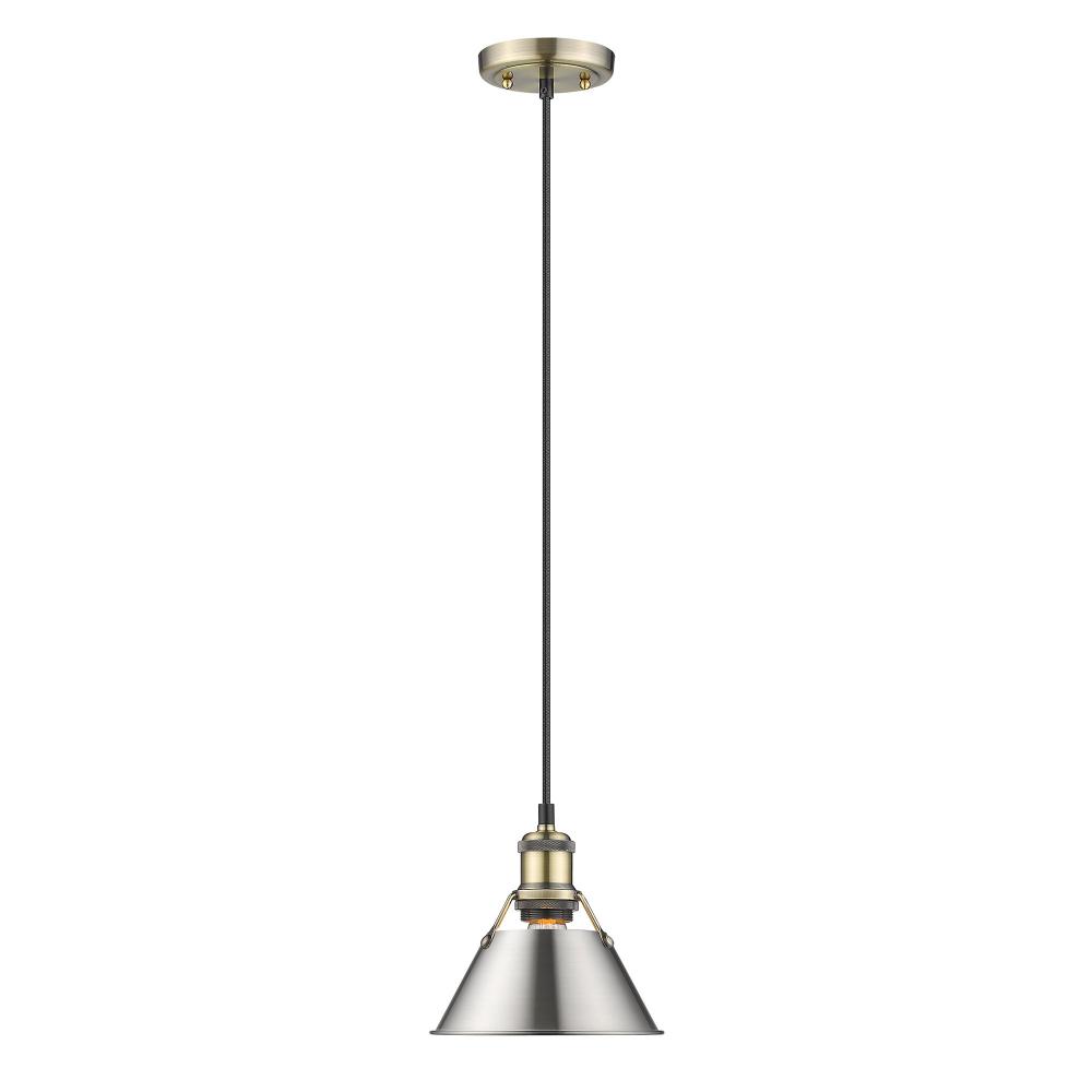 Orwell AB Small Pendant - 7" in Aged Brass with Pewter shade