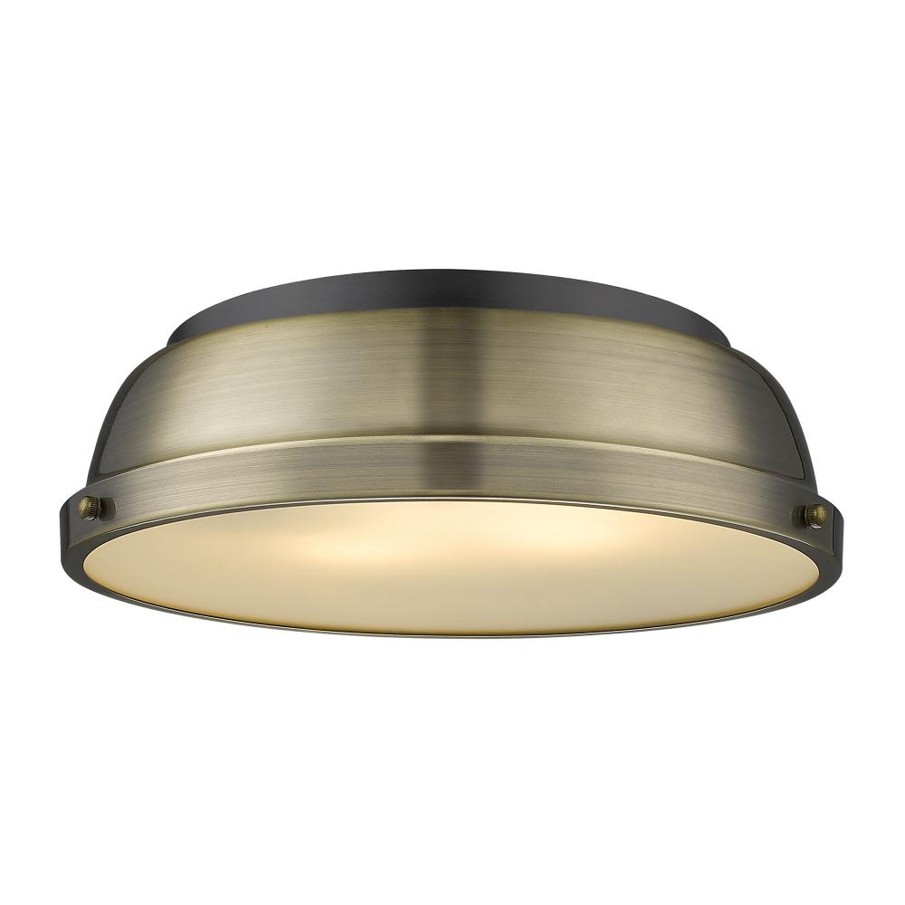 Duncan 14" Flush Mount in Black with a Aged Brass Shade