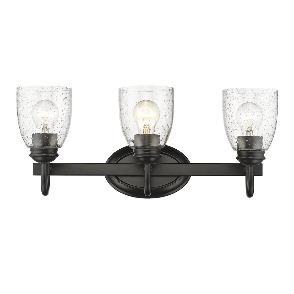 Parrish 3 Light Bath Vanity in Matte Black with Seeded Glass