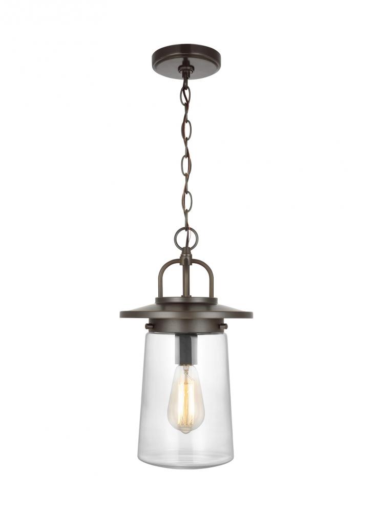 Tybee traditional 1-light outdoor exterior pendant in antique bronze finish with clear glass shade