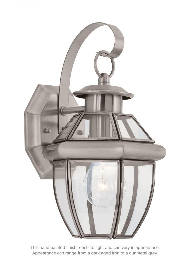 Lancaster traditional 1-light outdoor exterior small wall lantern sconce in antique brushed nickel s