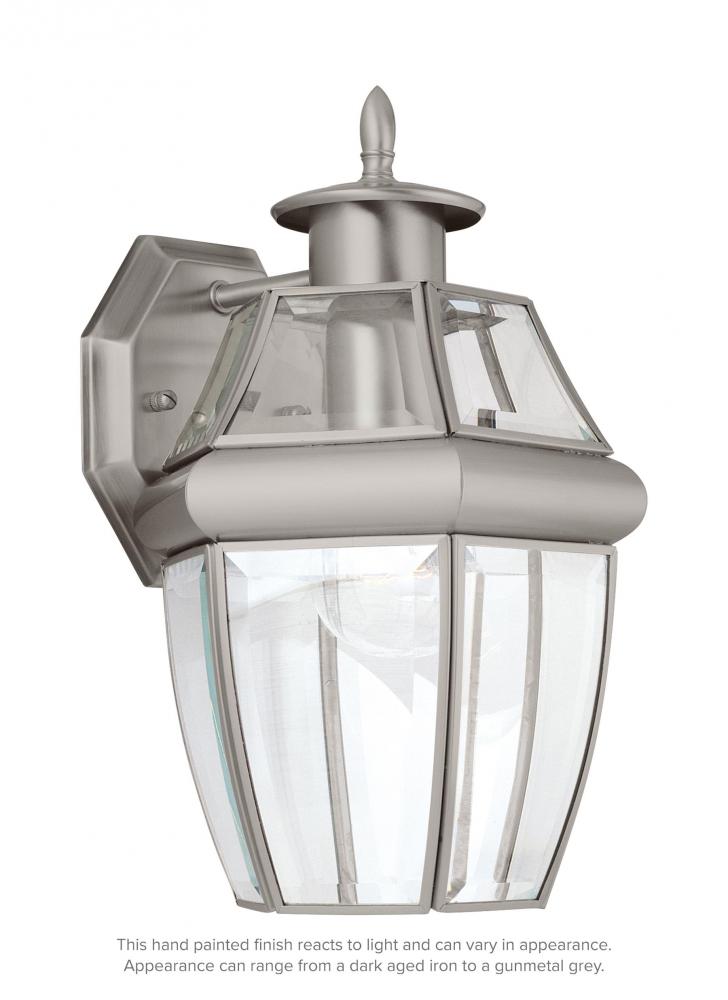 Lancaster traditional 1-light outdoor exterior medium wall lantern sconce in antique brushed nickel