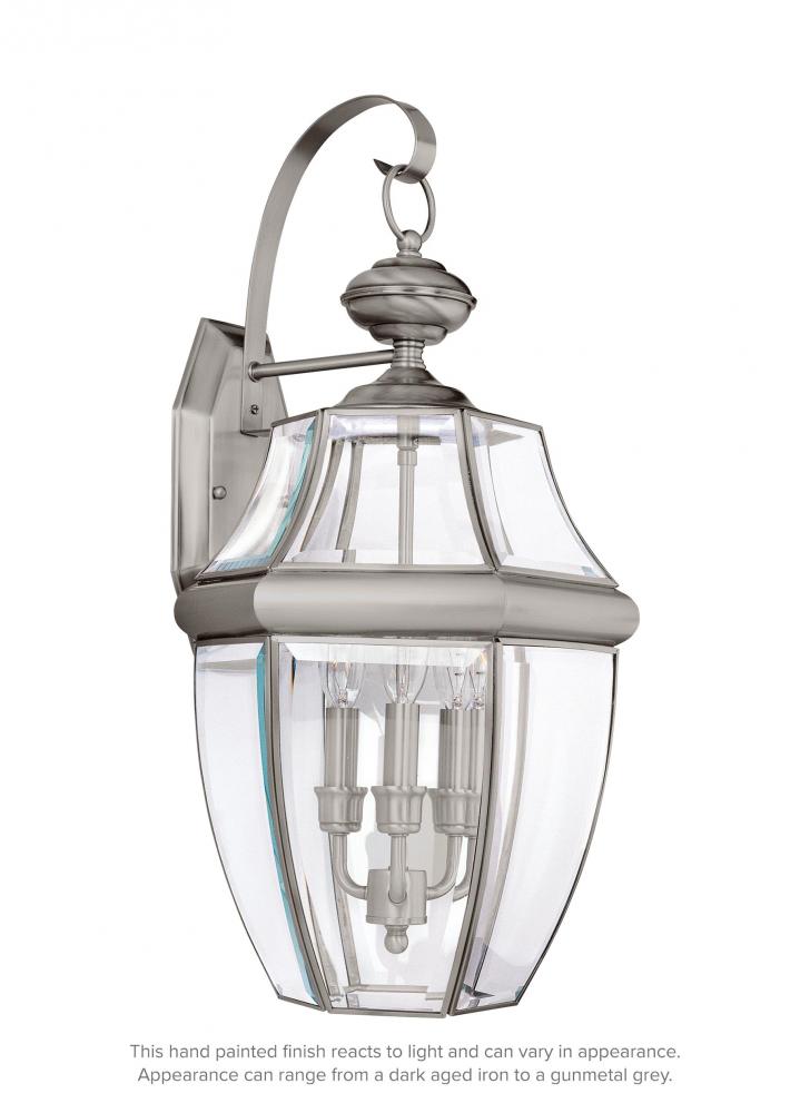 Lancaster traditional 3-light outdoor exterior wall lantern sconce in antique brushed nickel silver