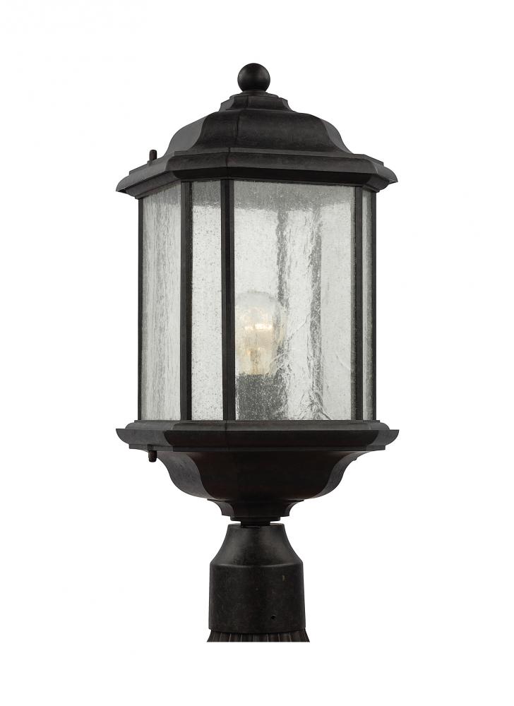 Kent traditional 1-light outdoor exterior post lantern in oxford bronze finish with clear seeded gla