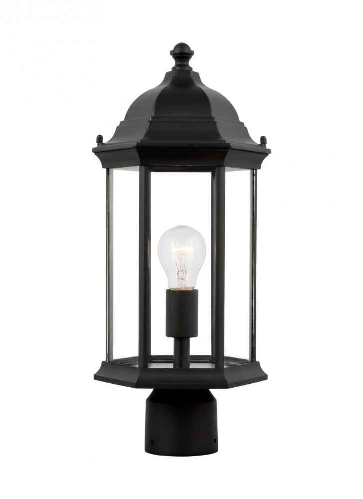 Sevier traditional 1-light outdoor exterior medium post lantern in black finish with clear glass pan