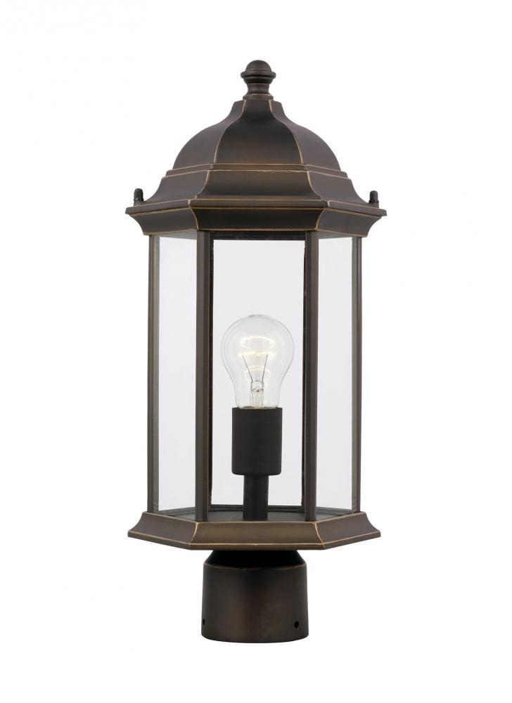 Sevier traditional 1-light outdoor exterior medium post lantern in antique bronze finish with clear