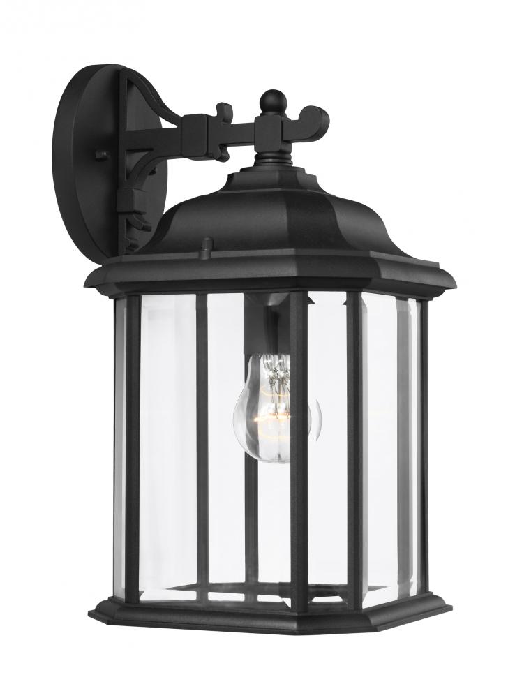 Kent traditional 1-light outdoor exterior large wall lantern sconce in black finish with clear bevel