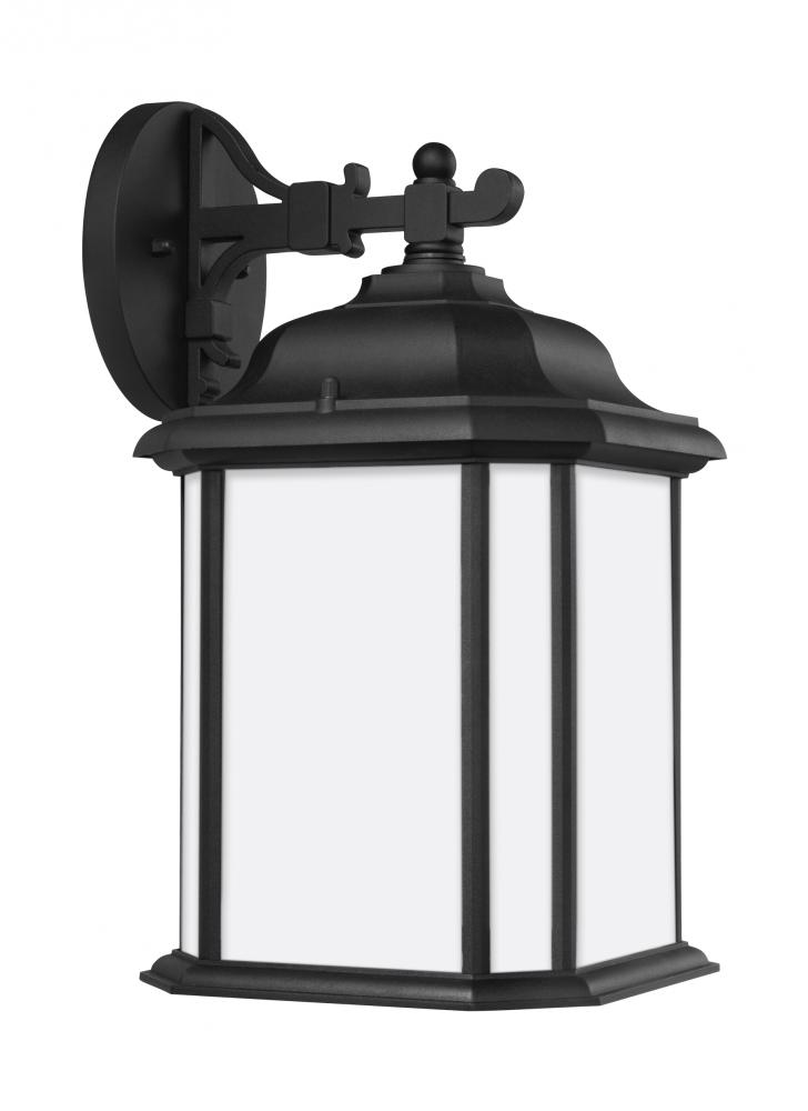 Kent traditional 1-light outdoor exterior large wall lantern sconce in black finish with satin etche