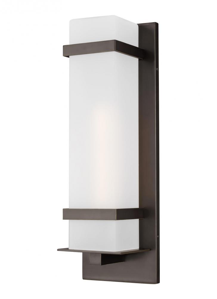 Alban modern 1-light outdoor exterior large square wall lantern in antique bronze finish with etched