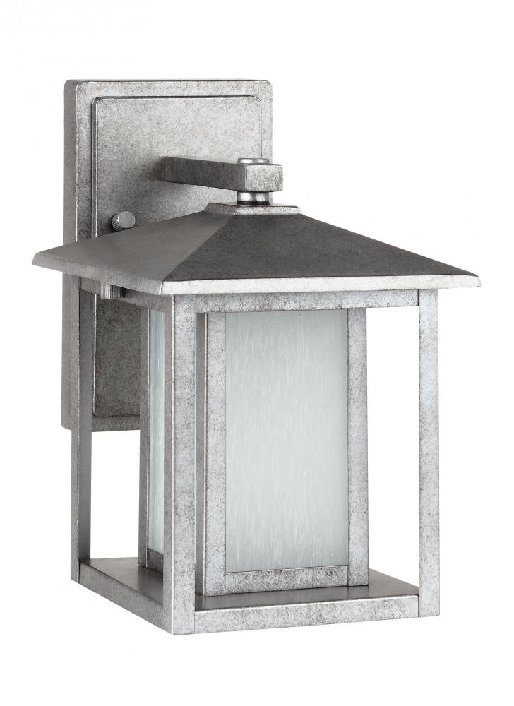 Hunnington contemporary 1-light outdoor exterior small wall lantern in weathered pewter grey finish