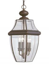 Generation Lighting 6039-71 - Lancaster traditional 3-light outdoor exterior pendant in antique bronze finish with clear curved be