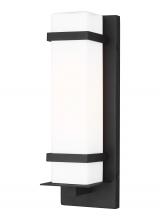Generation Lighting 8520701-12 - Alban modern 1-light outdoor exterior small wall lantern in black finish with etched opal glass shad