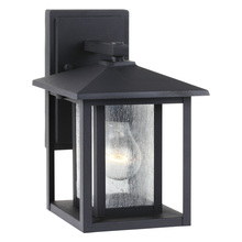 Generation Lighting 88025-12 - Hunnington contemporary 1-light outdoor exterior small wall lantern in black finish with clear seede