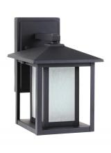 Generation Lighting 89029-12 - Hunnington contemporary 1-light outdoor exterior small wall lantern in black finish with etched seed