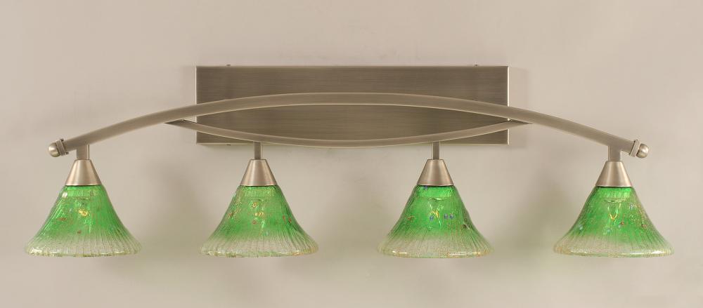 Four Light Brushed Nickel Kiwi Green Crystal Glass Vanity