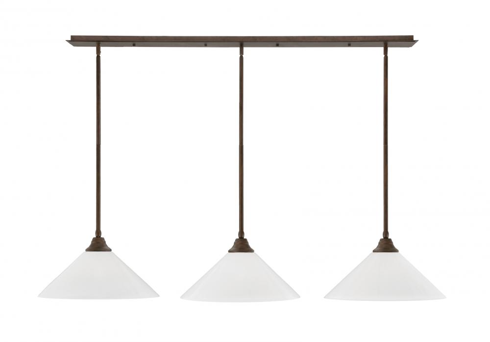 3 Light Stem Hung Linear Pendalier, Bronze Finish, 16" White Marble Glass