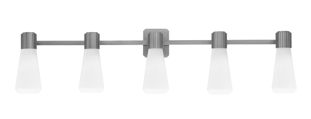 Everleigh 5 Light Bath Bar Shown in Graphite Finish with 4" White Glass