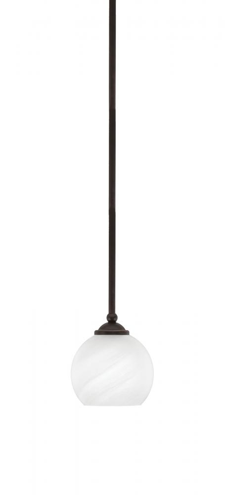 Zilo Stem Hung Mini Pendant, Dark Granite Finish, 5.75" White Marble Glass