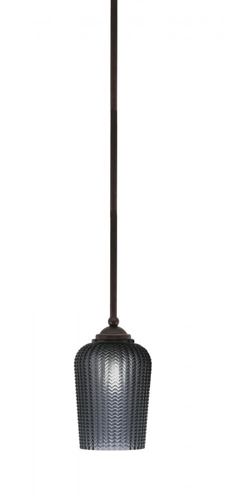 Zilo Stem Hung Mini Pendant, Dark Granite Finish, 5" Smoke Textured Glass