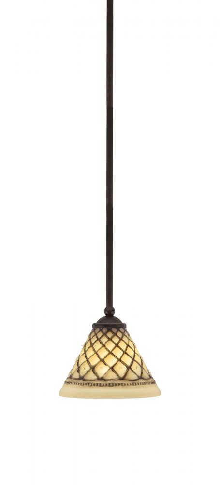 Zilo Stem Hung Mini Pendant, Dark Granite Finish, 7" Chocolate Icing Glass