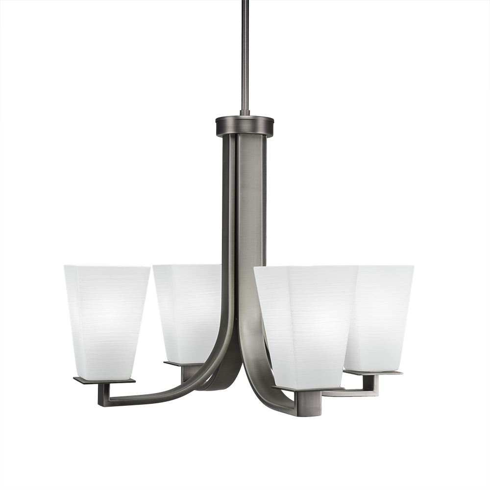 Four Light Graphite Square White Linen Glass Up Chandelier