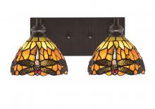 Toltec Company 1162-ES-9465 - Edge 2 Light Bath Bar, Espresso Finish, 7" Amber Dragonfly Art Glass
