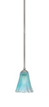 Toltec Company 560-GP-725 - Zilo Stem Mini Pendant, Graphite Finish, 5.5" Fluted Teal Crystal Glass