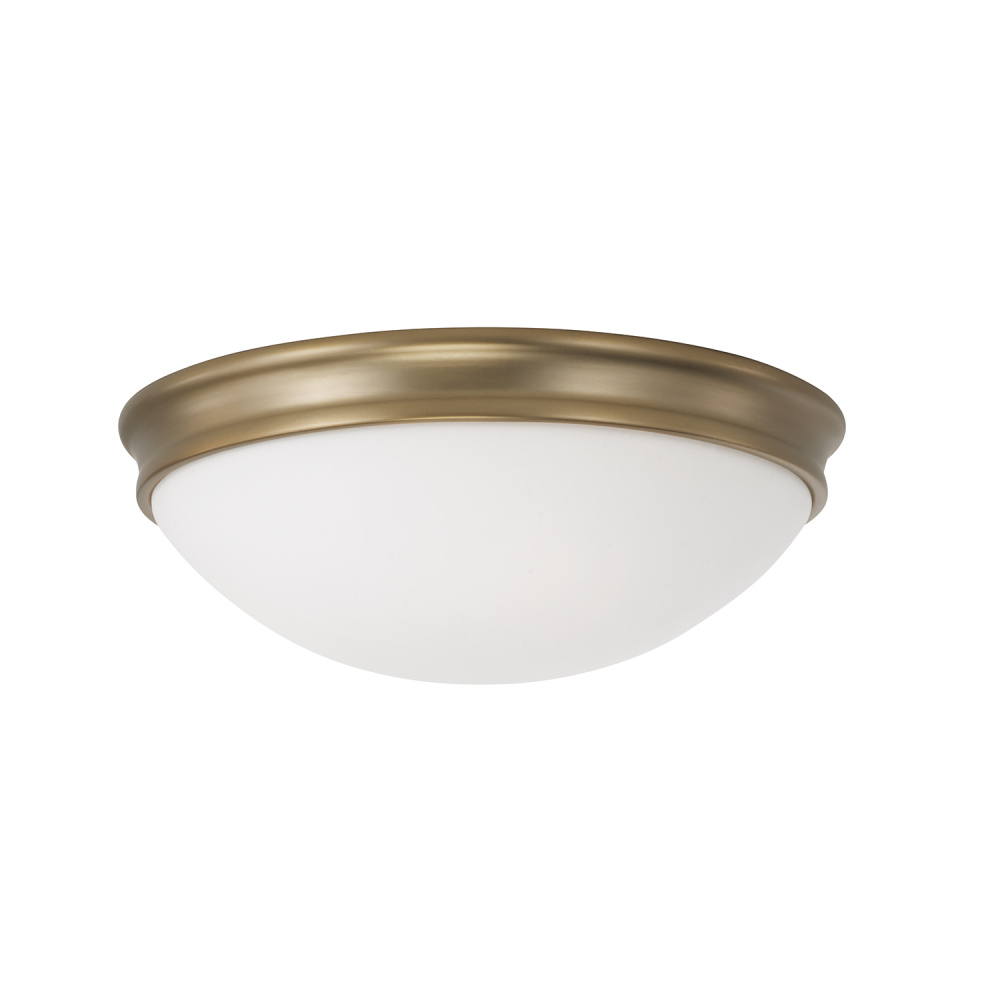 12.5" W x 4.25" H 2-Light Flush Mount in Aged Brass with Soft White Glass Diffuser