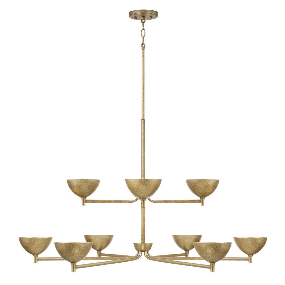 43" W x 24" H 10-Light Two-Tier Chandelier in Textural Feathered Brass