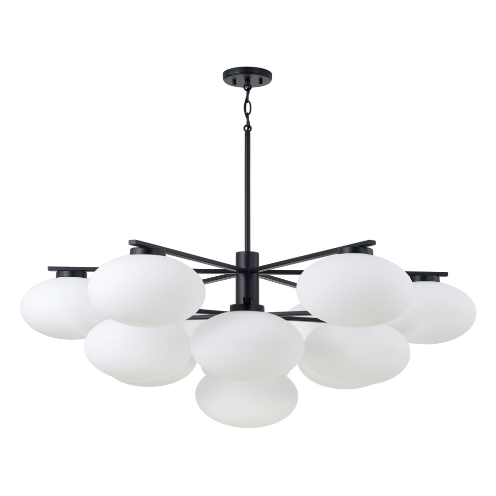 45.5" W x 17.75" H 10-Light Two-Tier Chandelier in Matte Black with Soft White Glass Oval Gl