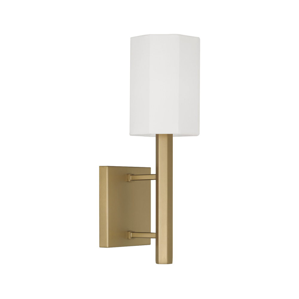 5" W x 15" Wallchiere Sconce in Aged Brass with Octagonal White Fabric Shade