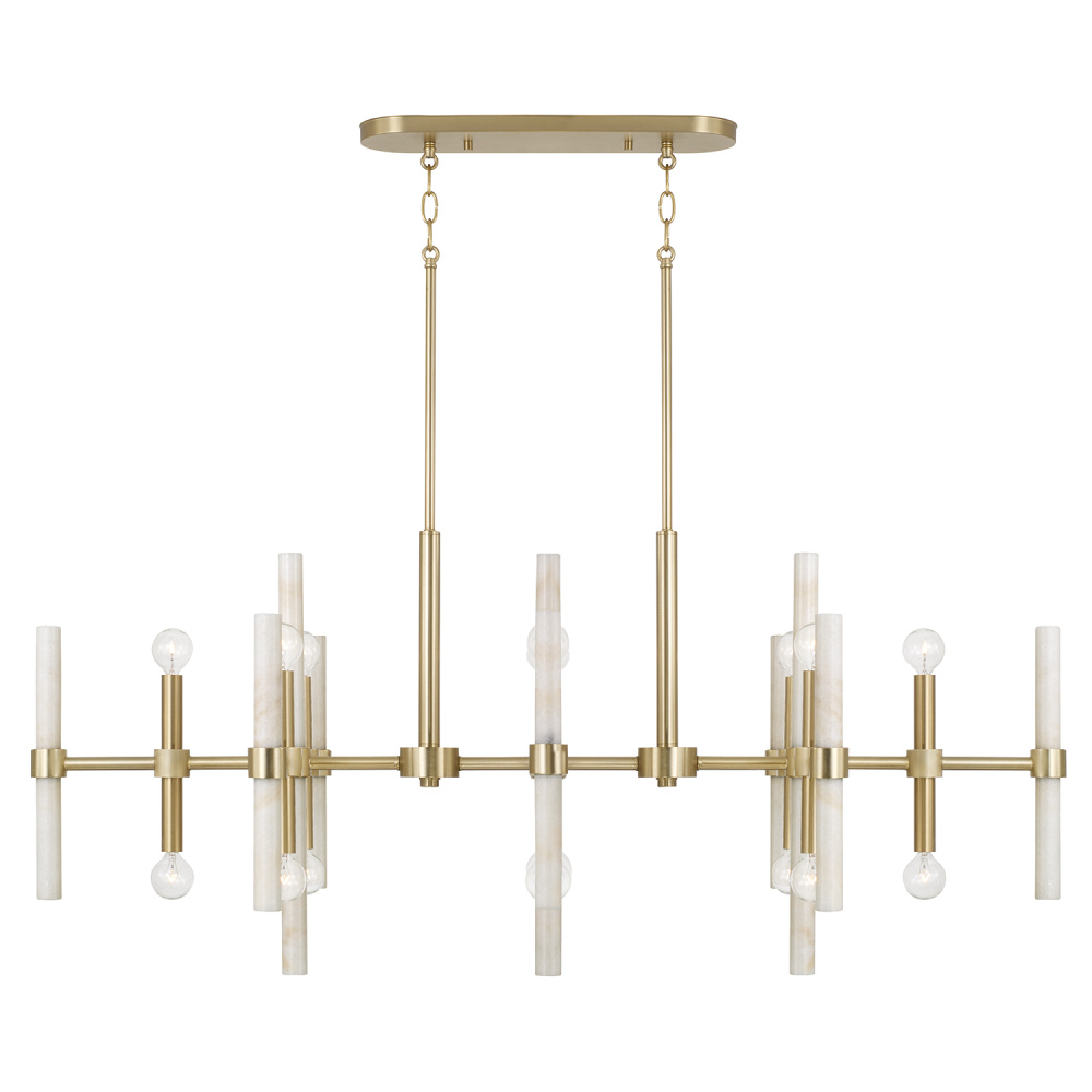 47.25" W x 20.25" H 16-Light Linear Chandelier in Matte Brass with Real White Marble Rods