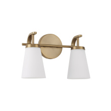 Capital 161021AD-660 - 14" W x 9" H 2-Light Vanity in Aged Brass with Tapered Soft White Glass