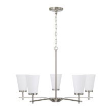 Capital 461051BN-660 - 28" W x 18.5" H 5-Light Chandelier in Brushed Nickel with Tapered Soft White Glass