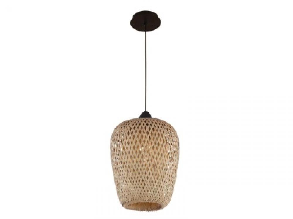 Tulum 1 Light Bamboo Wicker And Black Pendant
