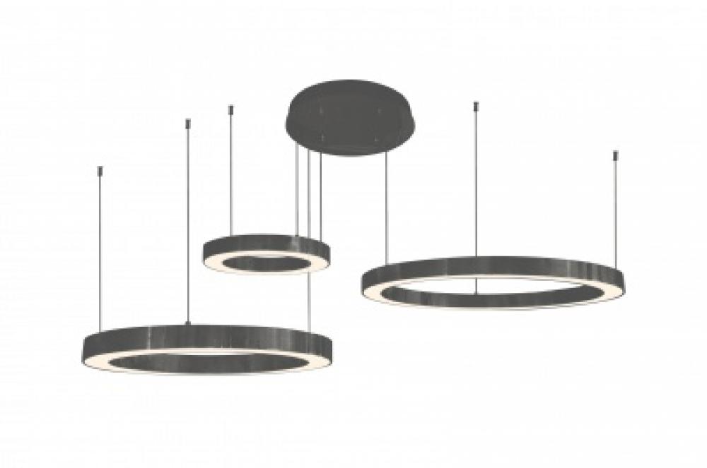 Aria 59" LED 3-Ring Multi Pendant in Polished Black Gunmetal Chrome