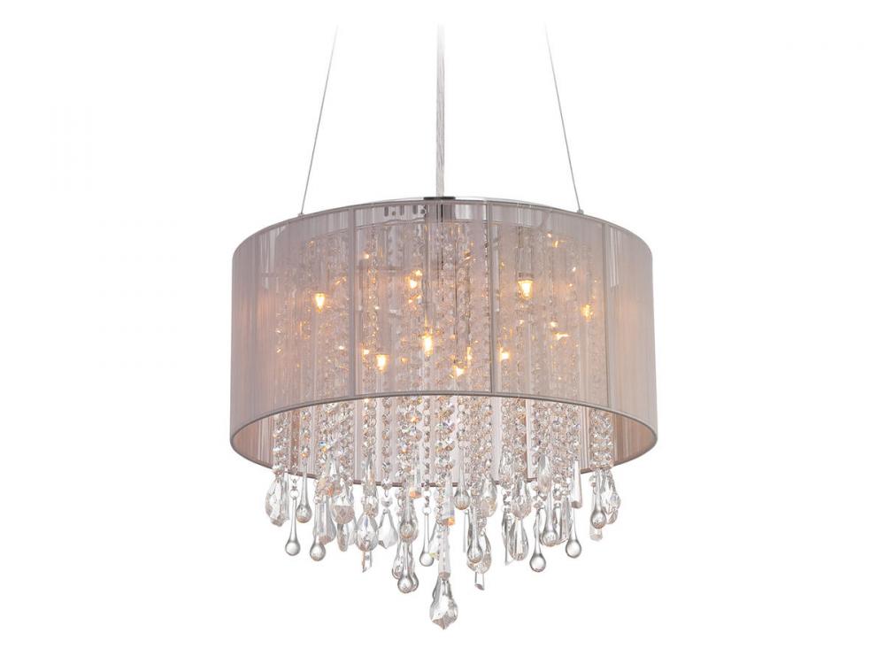 Beverly Dr. 32" Round Chandelier with Taupe Silk String Shade