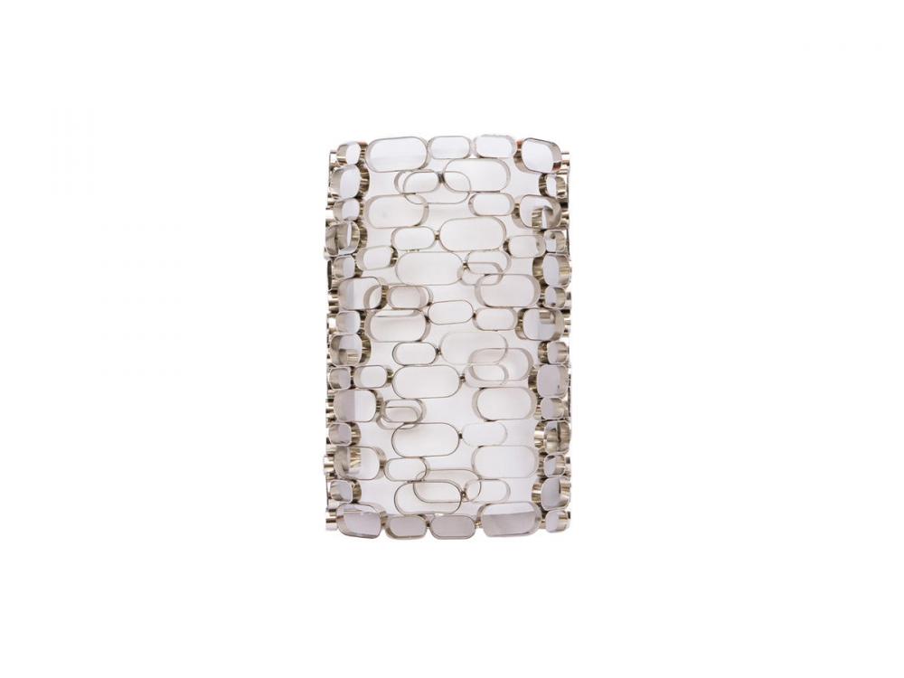 Ventura Blvd. Collection Collection Polish Nickel Oval Pattern / White Slik Shade Wall Sconce