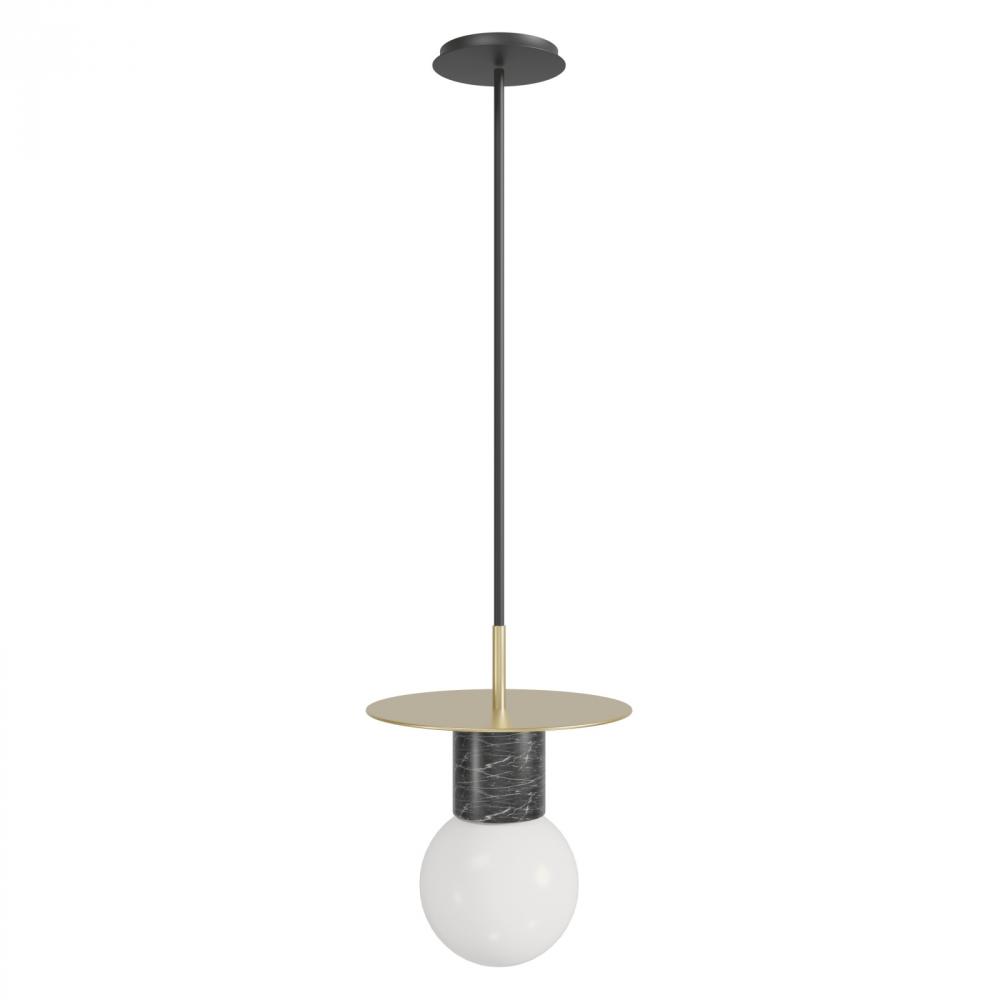 Newport  8"  Pendant in Black with Brushed Brass Accent