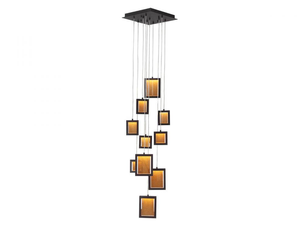 Brentwood 10-Light LED Multi Pendant in Dark Bronze with Beveled Glass