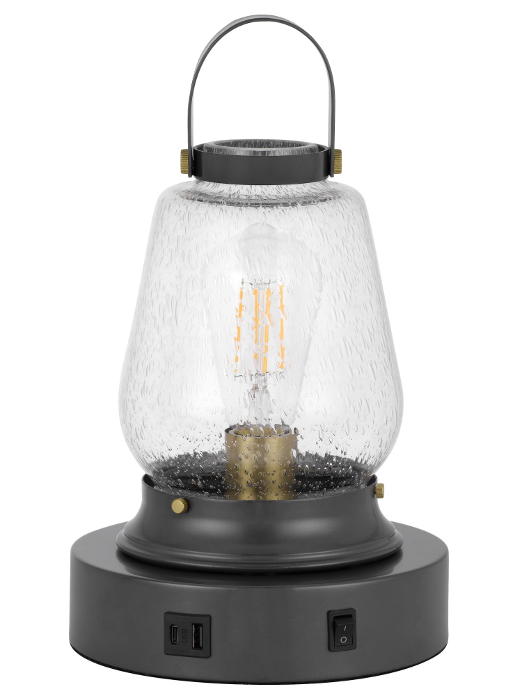 13 Dark Bronze Metal Accent Lamp with Glass Shade