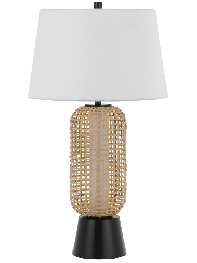 30 In. Height Wicker and Black Metal Table Lamp
