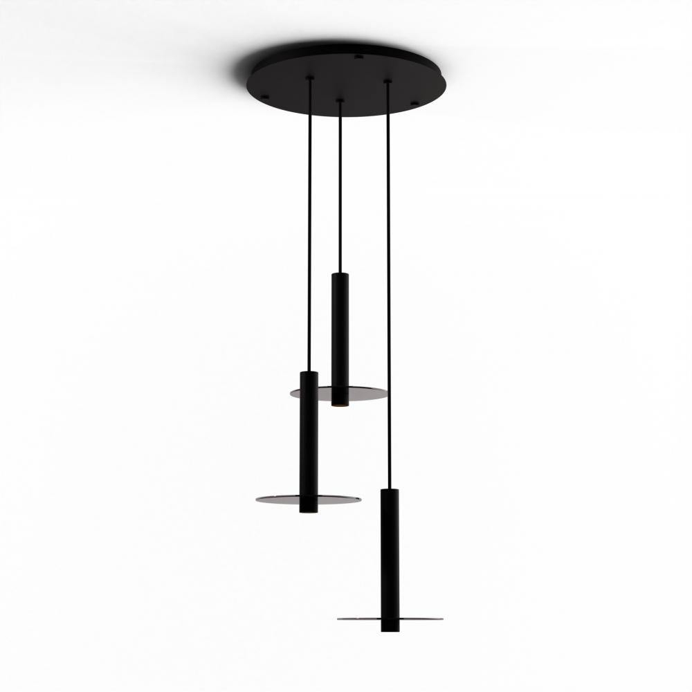 Combi Pendant 12" Circular 3 Combo Matte Black with Matte Black Canopy, 9" glass plate (Dark