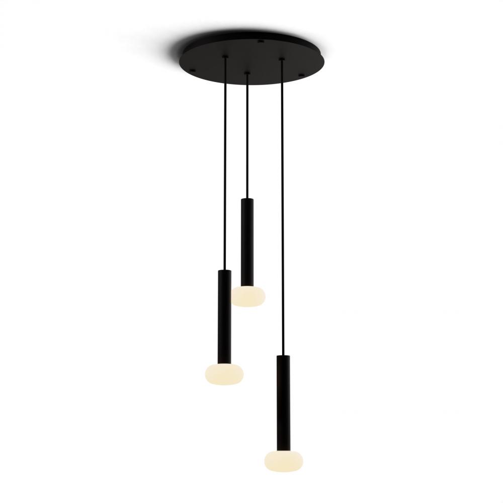 Combi Pendant 12" Circular 3 Combo Matte Black with Matte Black Canopy, Glass Ball attachment, S