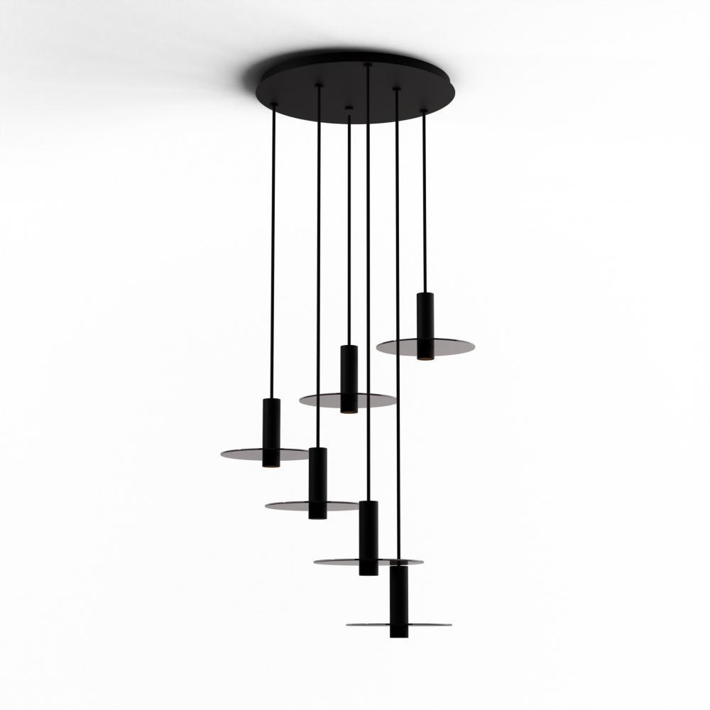 Combi Pendant 6" Circular 6 Combo Matte Black with Matte Black Canopy, 9" glass plate (Dark